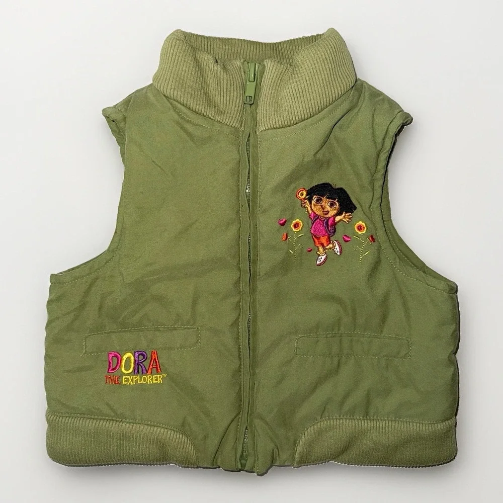 Vintage Dora The Explorer Vest 2T Green Nick Jr Y2K Embroidered Viacom 2002